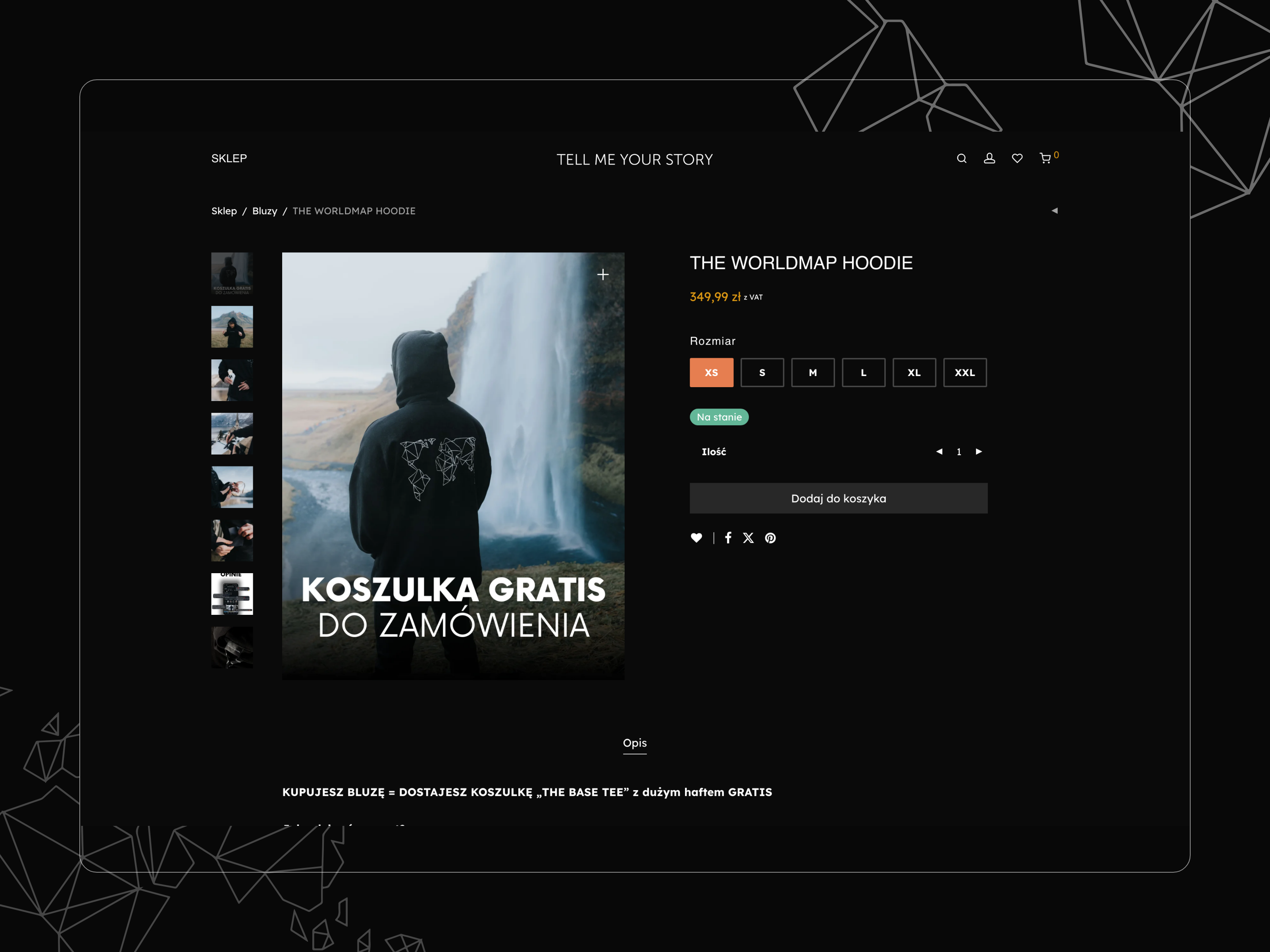 Tell Me Your Story product page with images, variants, price, and purchase controls