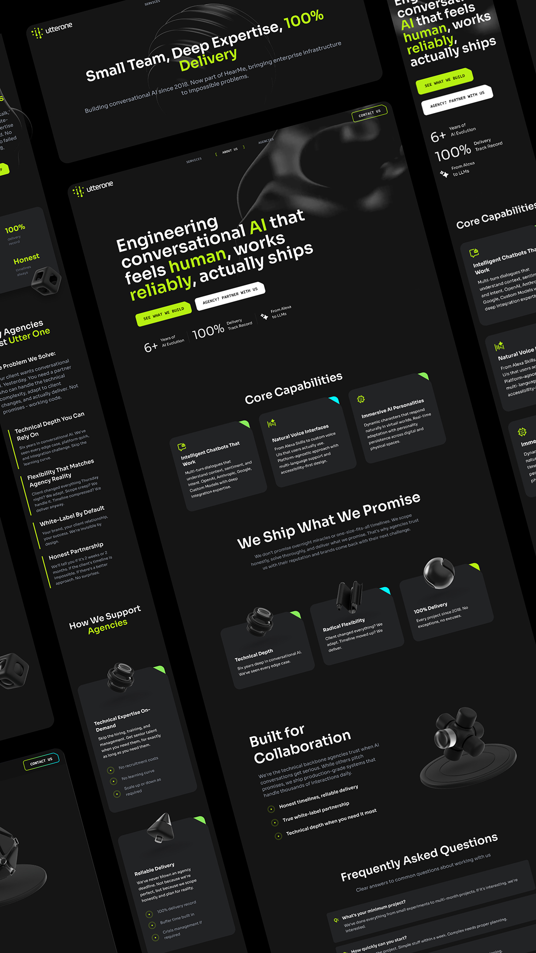 Mobile and desktop layouts of the utter.one landing page