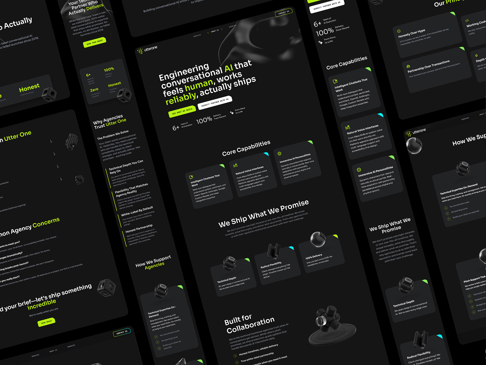 Isometric layout of utter.one landing page sections